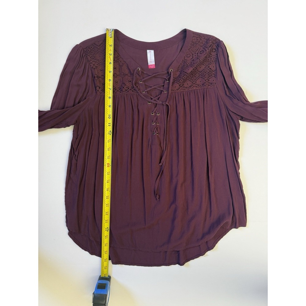 No Boundaries Dark Purple Lace Up Crochet Peasant Blouse XXL Boho - Picture 5 of 7